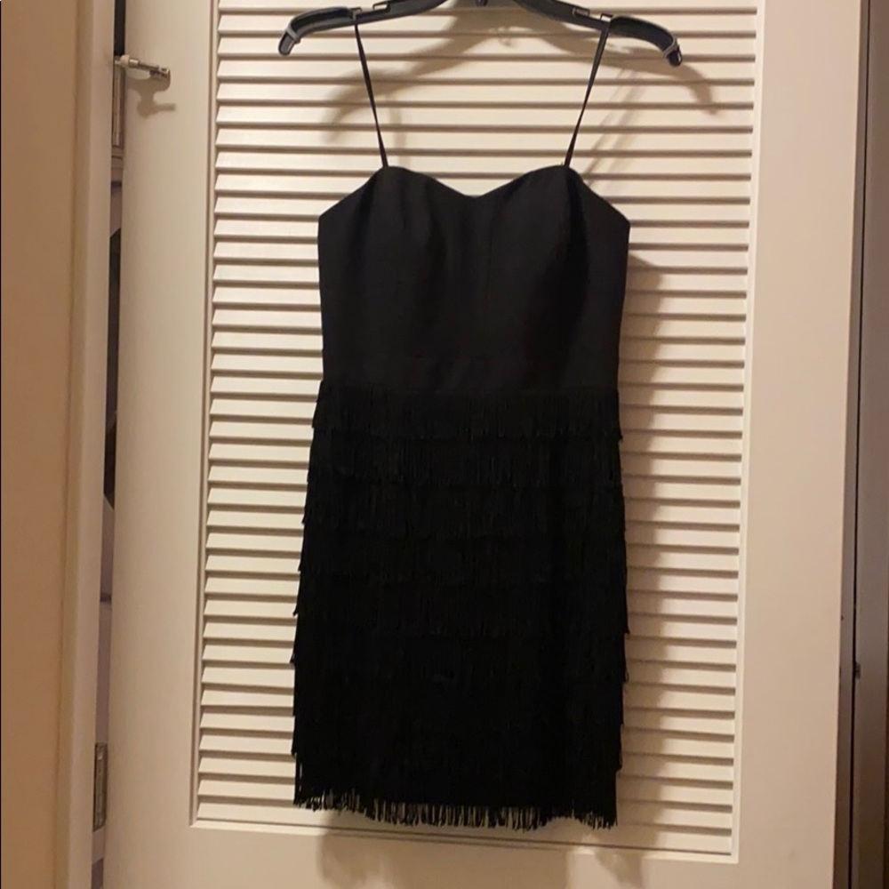 Sexy black Aidan Mattox fringe dress